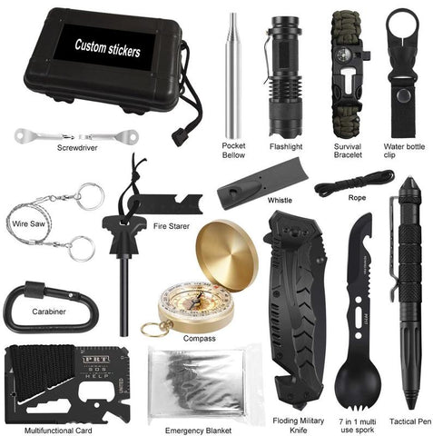 CHAREADA Emergency Survival Kit 37 in 1, Survival Gear Tool Kit SOS  Survival Tool Emergency Blanket Tactical Pen Flashlight Pliers